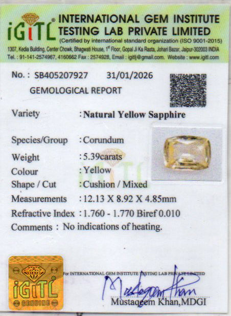 Yellow Sapphire - 5.39 Carats