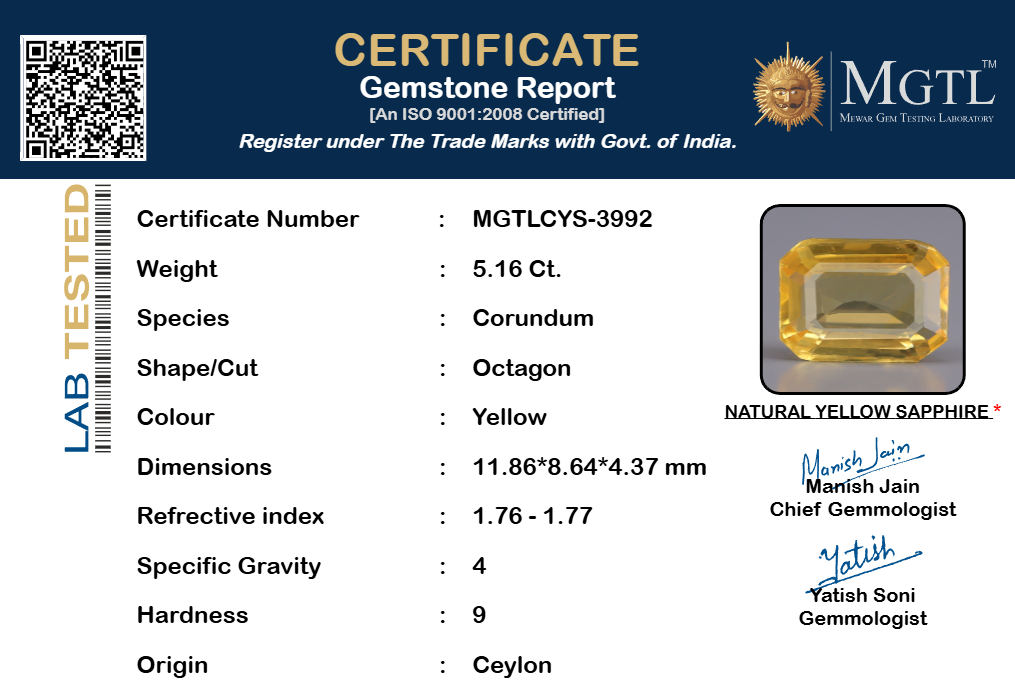 Yellow Sapphire - 5.16 Carats