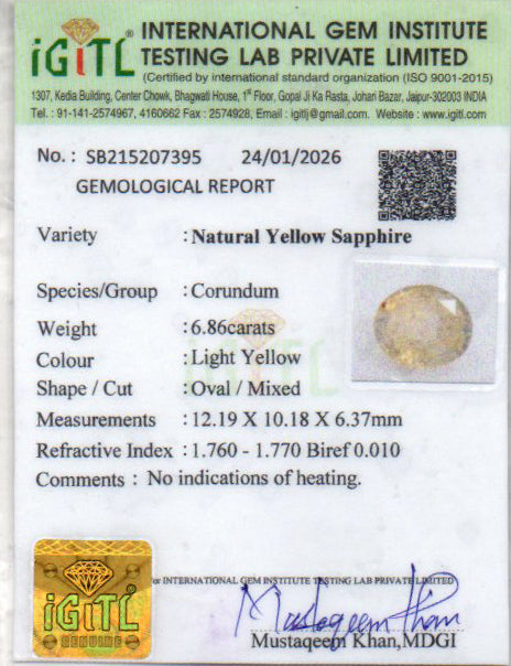 Yellow Sapphire - 6.86 Carats