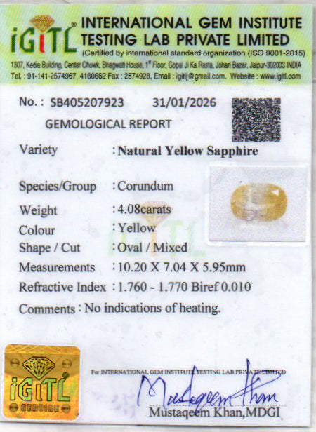 Yellow Sapphire - 4.08 Carats