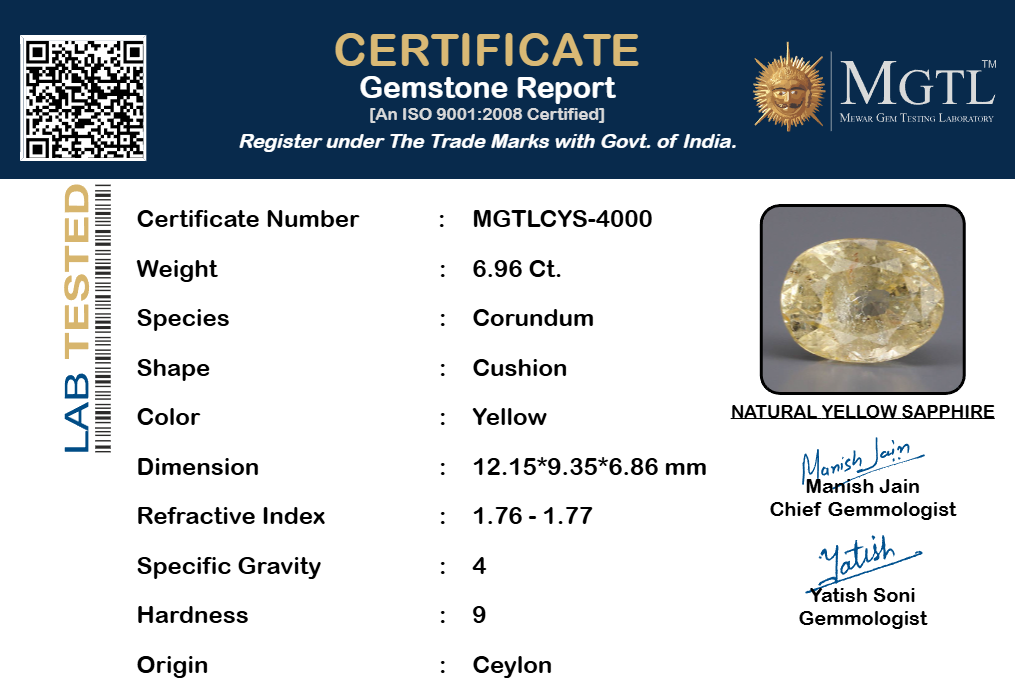 Ceylon Yellow Sapphire - 6.96 Carat Prime Quality CYS-4000