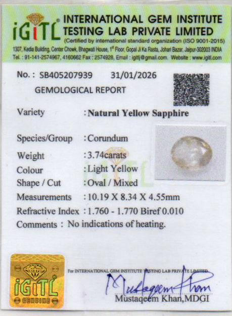 Yellow Sapphire - 3.74 Carats