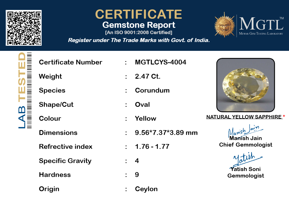 Ceylon Yellow Sapphire -2.47 Carat Rare Quality CYS-4004