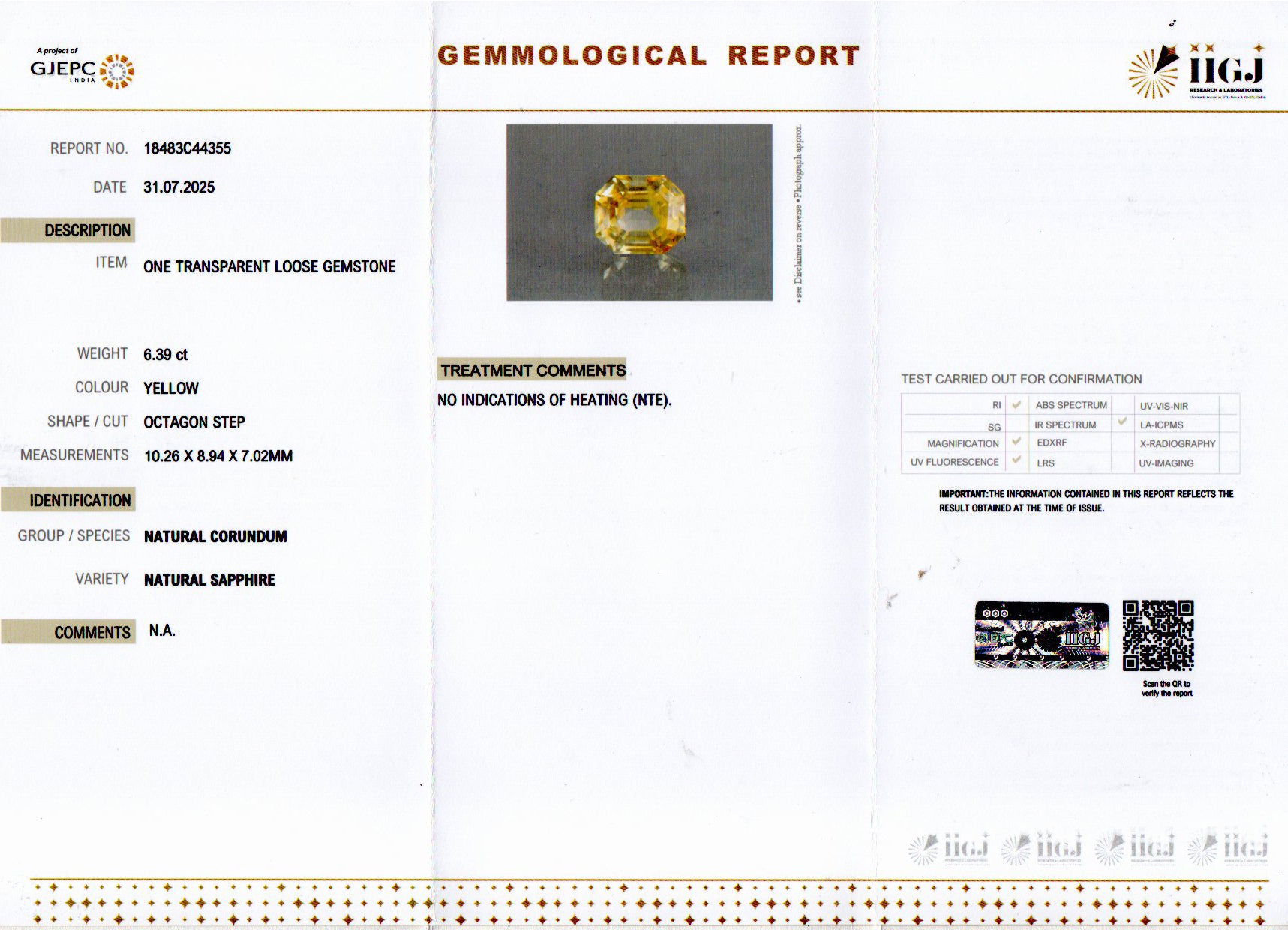 Yellow Sapphire - 6.39 Carats