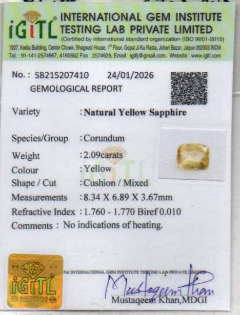 Ceylon Yellow Sapphire - 2.09 Carat Limited Quality CYS-4050