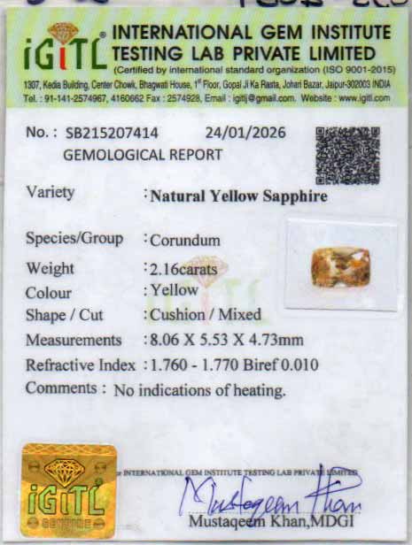 Ceylon Yellow Sapphire - 2.16 Carat Rare Quality CYS-4051