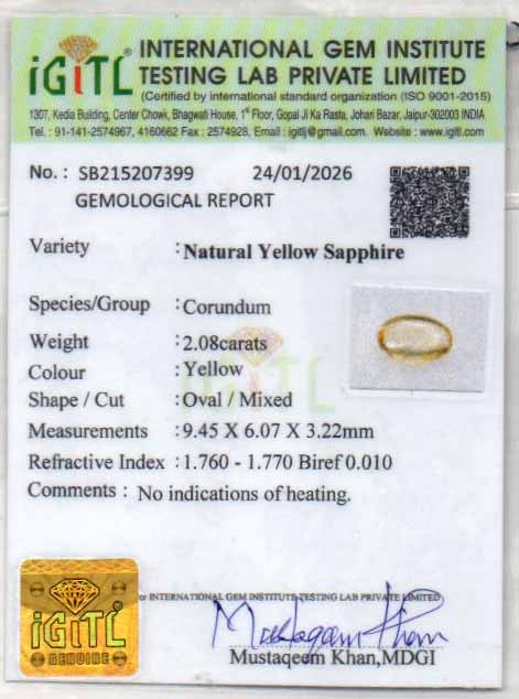 Yellow Sapphire - 2.08 Carats