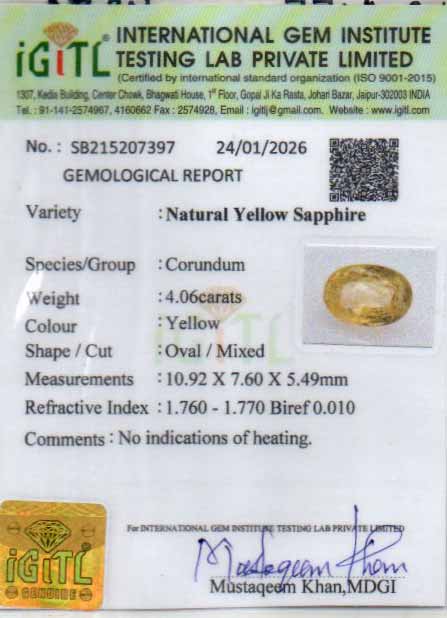 Yellow Sapphire - 4.06 Carats