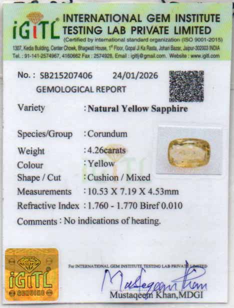Ceylon Yellow Sapphire - 4.26 Carat Limited Quality CYS-4056