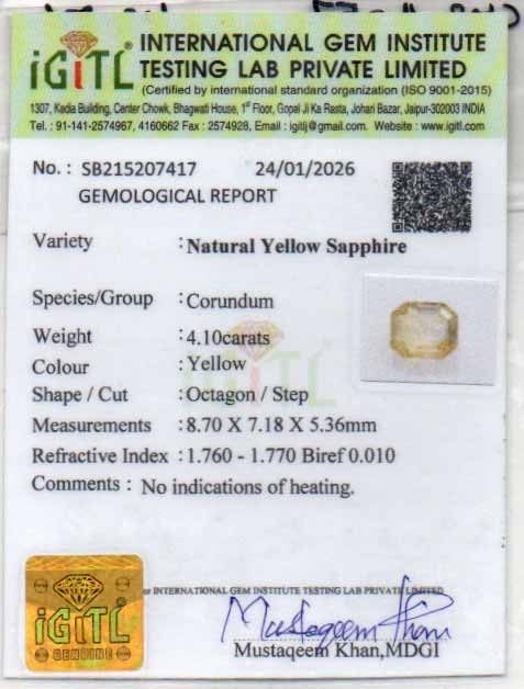 Yellow Sapphire - 4.10 Carats