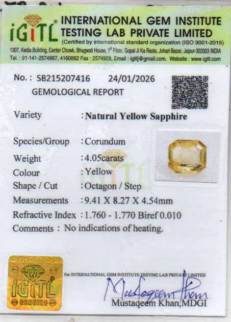 Yellow Sapphire - 4.05 Carats
