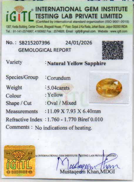 Yellow Sapphire - 5.04 Carats