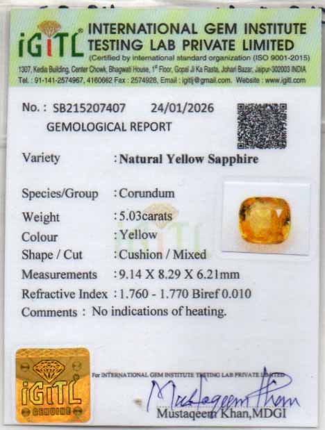 Ceylon Yellow Sapphire - 5.03 Carat Rare Quality CYS-4061