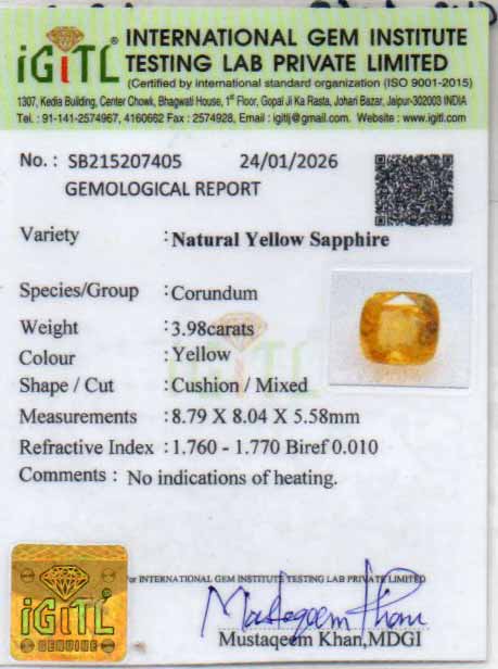Yellow Sapphire - 3.98 Carats
