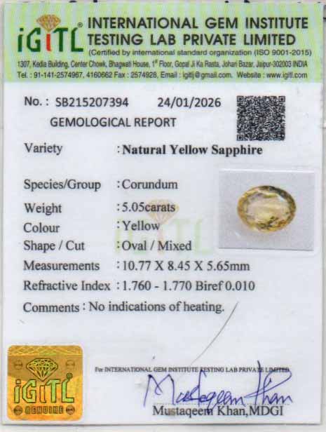 Yellow Sapphire - 5.05 Carats
