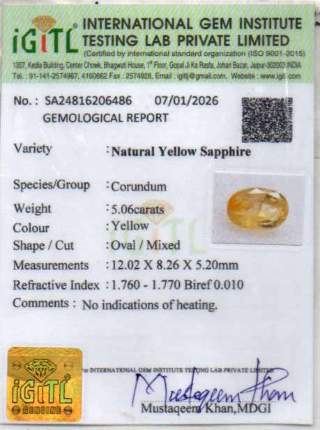 Ceylon Yellow Sapphire - 5.06 Carat Prime Quality CYS-4065