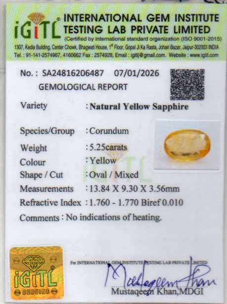 Yellow Sapphire - 5.25 Carats