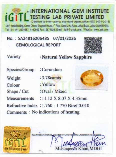 Yellow Sapphire - 3.78 Carats