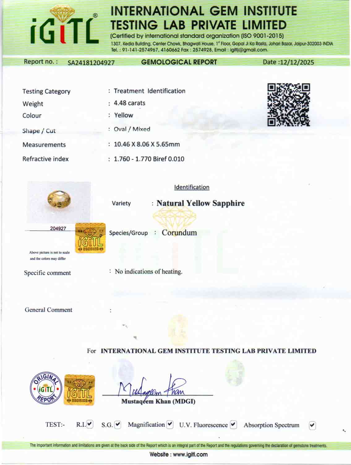 Yellow Sapphire - 4.48 Carats