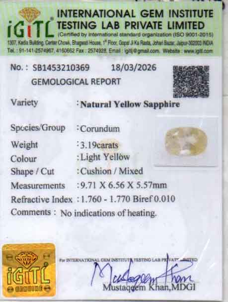 Ceylon Yellow Sapphire - 3.19 Carat Fine Quality CYS-4071