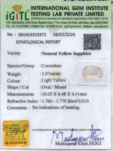 Ceylon Yellow Sapphire - 3.07 Carat Fine Quality CYS-4072