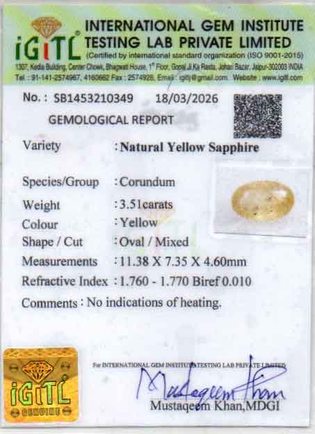 Ceylon Yellow Sapphire - 3.51 Carat Fine Quality CYS-4075