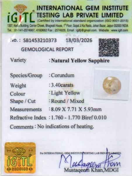 Ceylon Yellow Sapphire - 3.40 Carat Fine Quality CYS-4077
