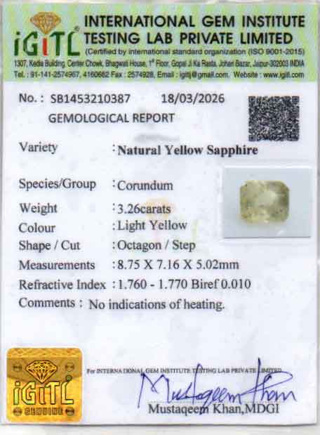 Ceylon Yellow Sapphire - 3.26 Carat Fine Quality CYS-4080