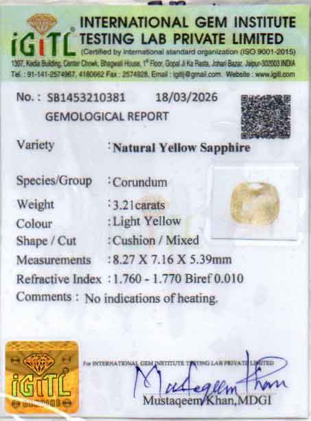 Ceylon Yellow Sapphire - 3.21 Carat Fine Quality CYS-4085