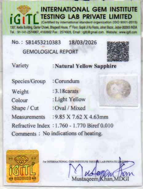 Yellow Sapphire - 3.18 Carats