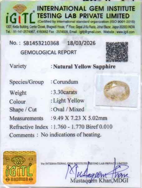 Ceylon Yellow Sapphire - 3.30 Carat Fine Quality CYS-4089