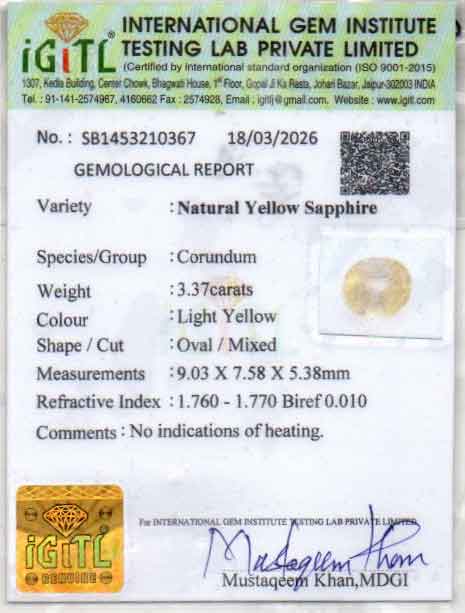 Yellow Sapphire - 3.37 Carats