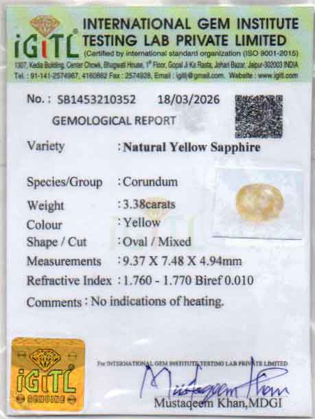 Yellow Sapphire - 3.38 Carats