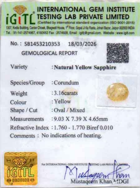Ceylon Yellow Sapphire - 3.16 Carat Fine Quality CYS-4094