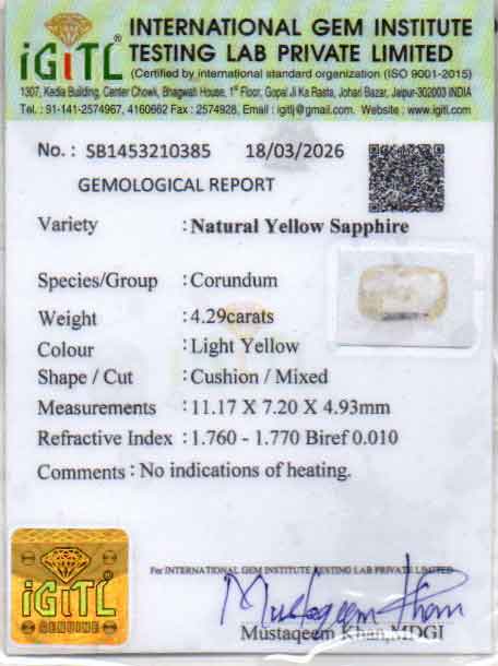 Yellow Sapphire - 4.29 Carats