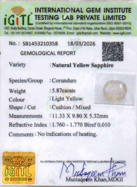 Ceylon Yellow Sapphire - 5.87 Carat Fine Quality CYS-4099