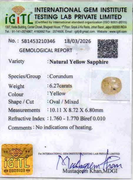 Ceylon Yellow Sapphire - 6.27 Carat Fine Quality CYS-4100
