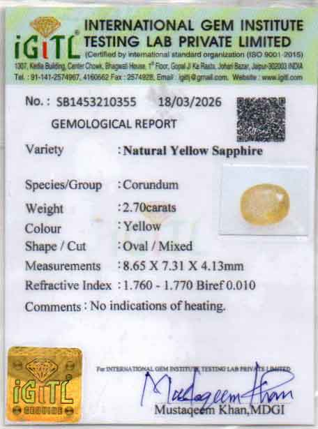 Yellow Sapphire - 2.70 Carats