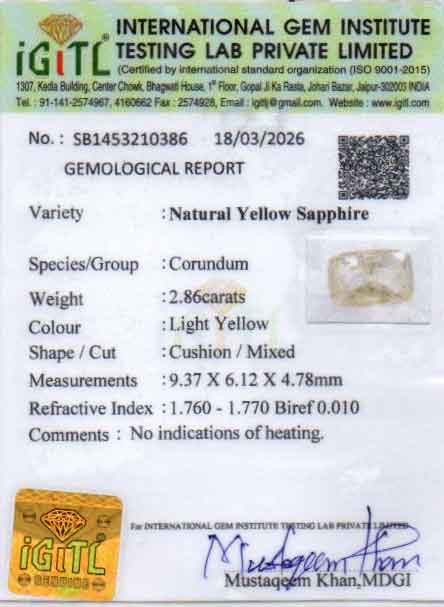 Yellow Sapphire - 2.86 Carats