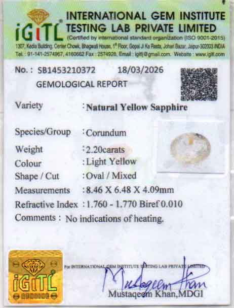 Yellow Sapphire - 2.20 Carats