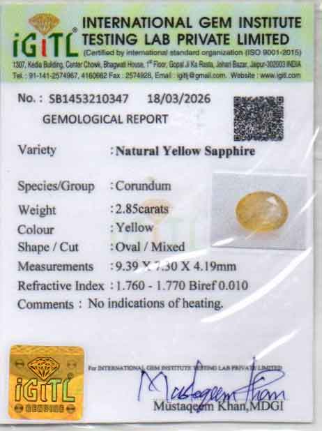 Ceylon Yellow Sapphire - 2.85 Carat Fine Quality CYS-4110