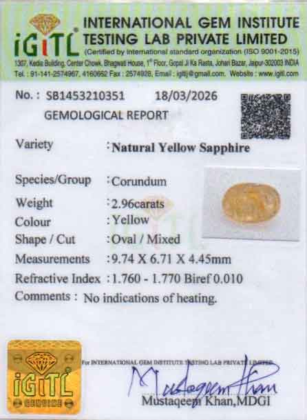 Yellow Sapphire - 2.96 Carats