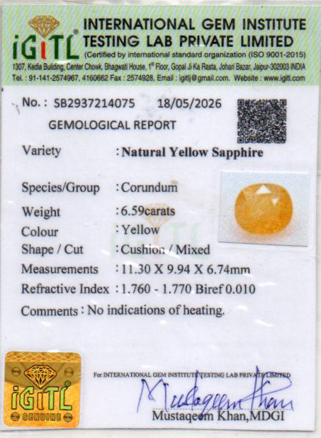 Yellow Sapphire - 6.59 Carats