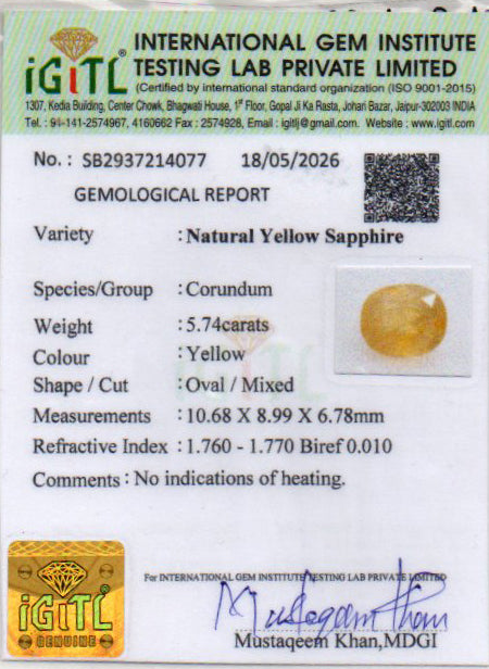 Yellow Sapphire - 5.74 Carats