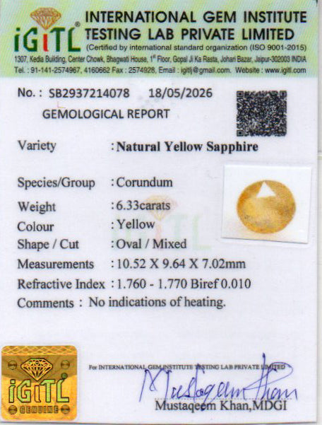 Yellow Sapphire - 6.33 Carats