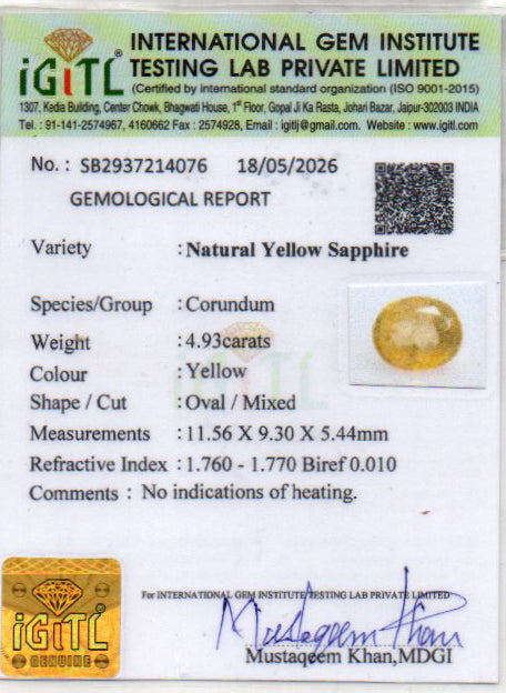 Yellow Sapphire - 4.93 Carats