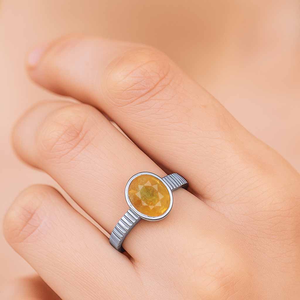 Designer Sterling Silver Yellow Sapphire Gemstone Ring for Her