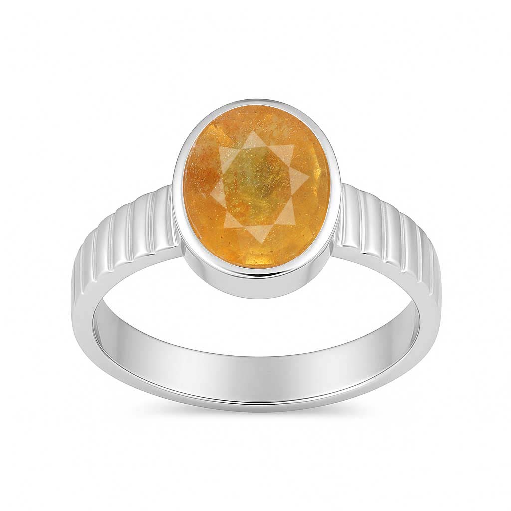 Designer Sterling Silver Yellow Sapphire Gemstone Ring for Her