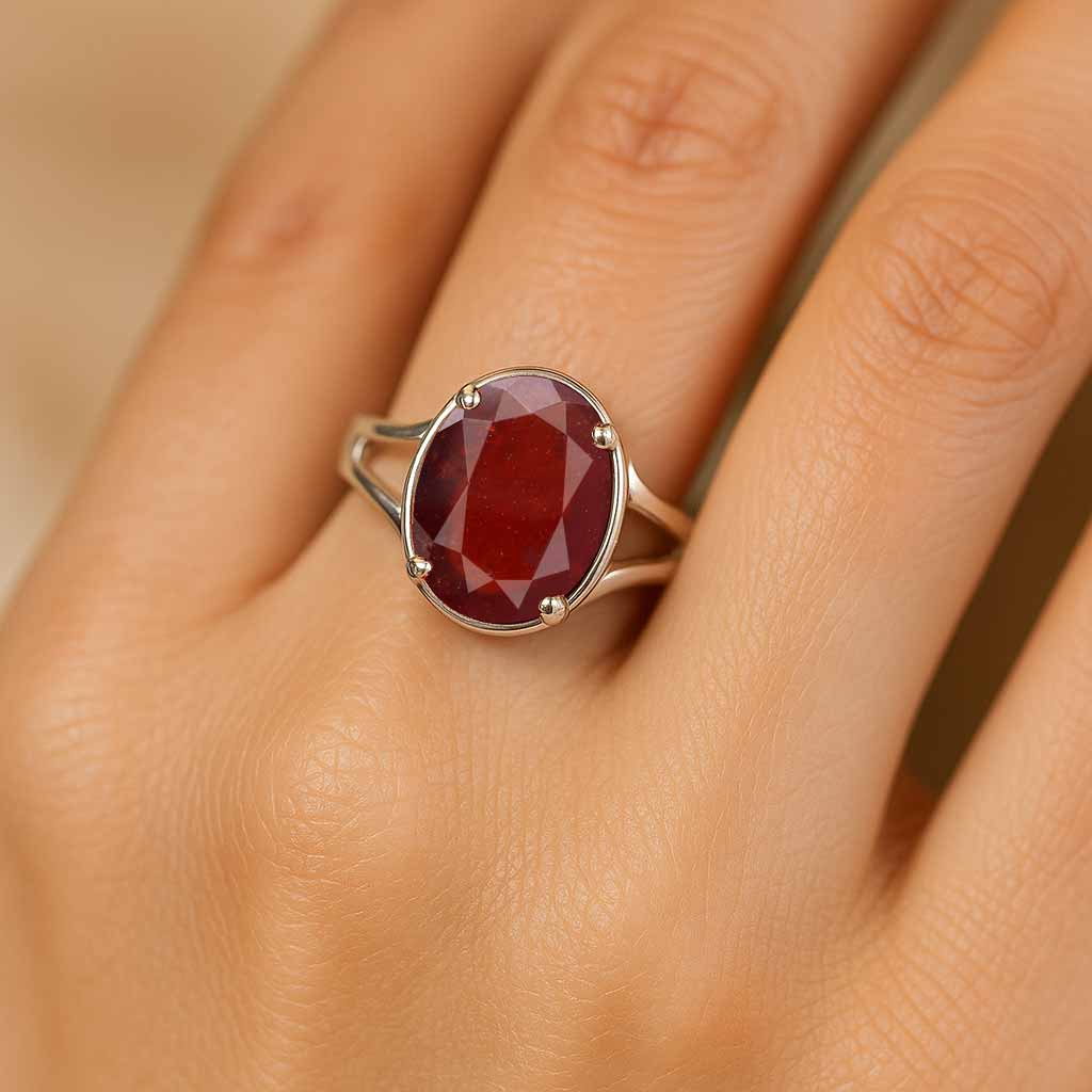 Elegant Craft 925 Silver Hessonite Gomed Ratna Ladies’ Ring