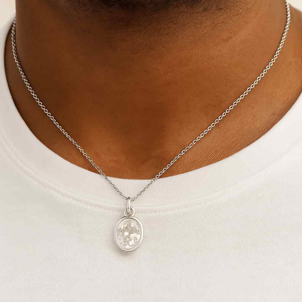 Elegant Sterling Silver Zircon Ratna Pendant